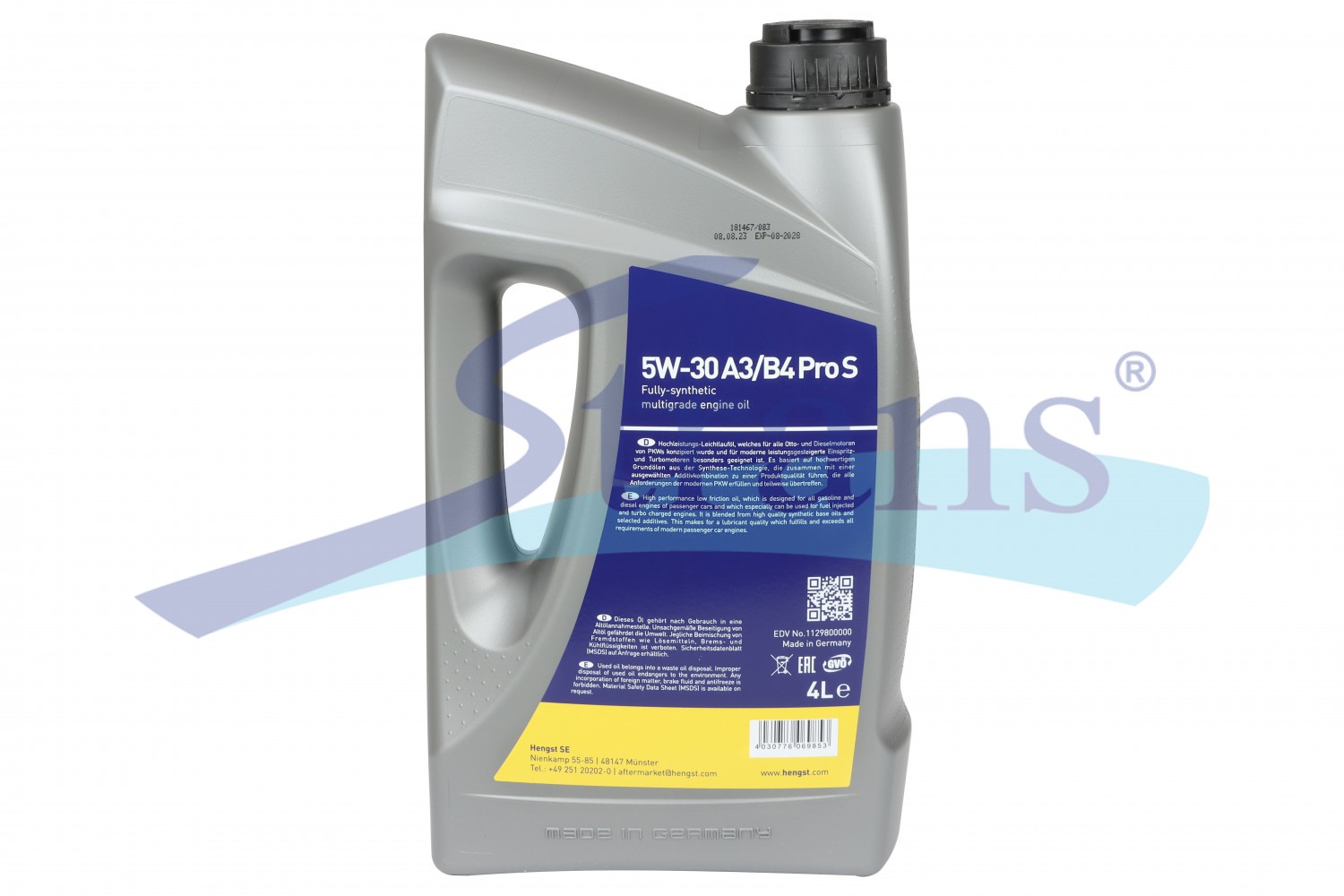 Масло Моторне Легкове Hengst 5W-30 A3/B4 Pro S 4Л. (Підходить Для